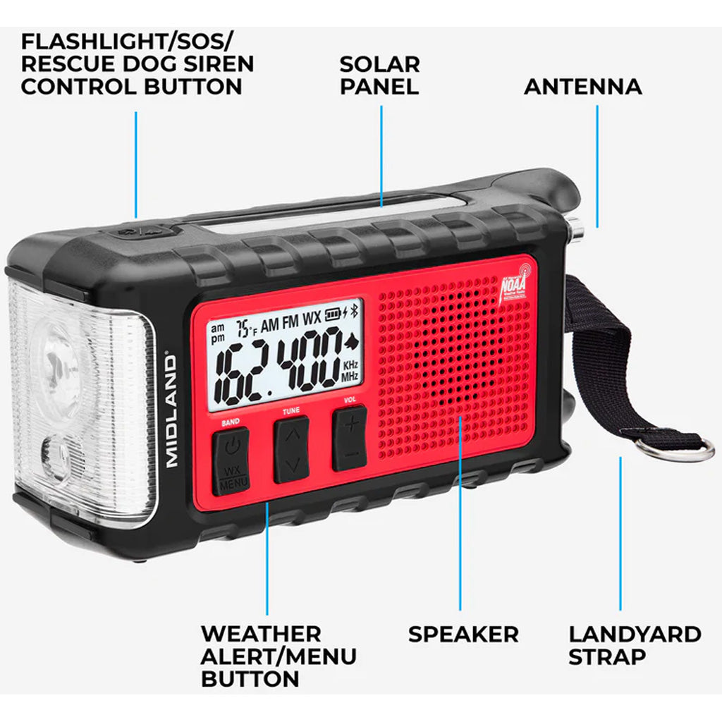 Midland ER310PRO Weather Alert Radio 10,000mAH battery w/Bluetooth & Temp