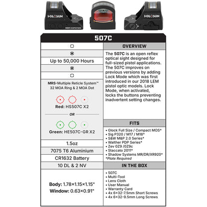 Holosun HS507C-X2 Reflex Sight Red Dot 2MOA and 32MOA Circle