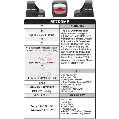 Holosun HS507 Competition Reflex Sight Gold Dot 2MOA and 32MOA Circle