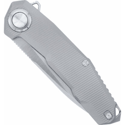 CobraTec Barracuda Titanium M390 Button Lock Knife Folding Blade Silver