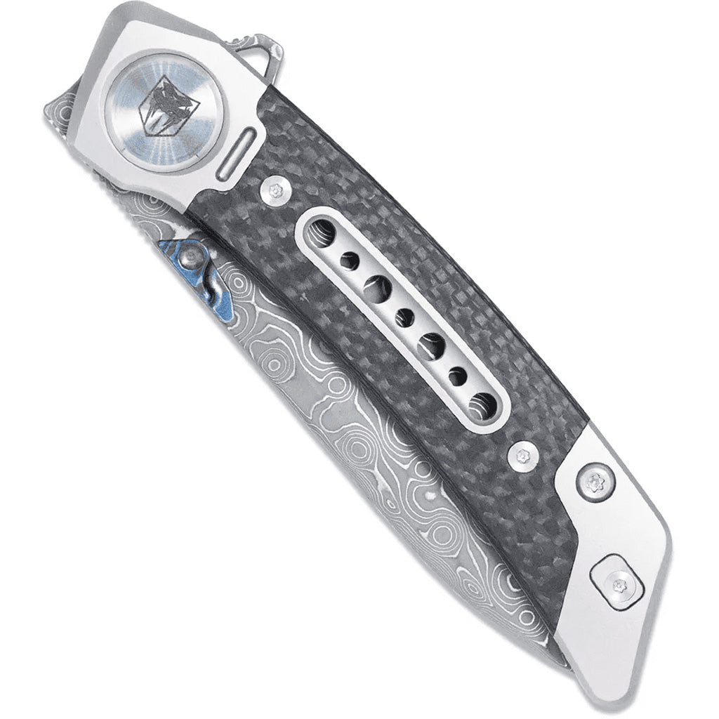 CobraTec Emperor Carbon Damascuss Drop Point Knife Folding Blade Carbon Fiber