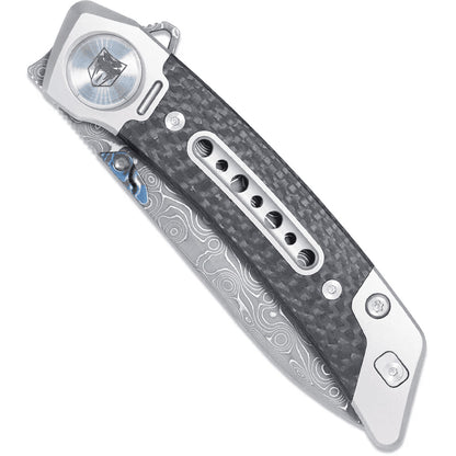 CobraTec Emperor Carbon Damascuss Drop Point Knife Folding Blade Carbon Fiber