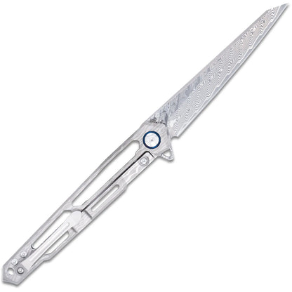 CobraTec Ghost Frame Lock Damascus Knife Folding Blade Silver