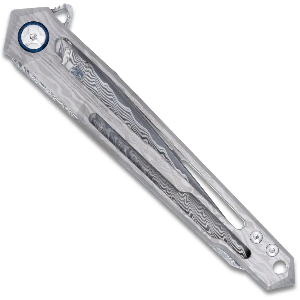 CobraTec Ghost Frame Lock Damascus Knife Folding Blade Silver