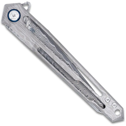 CobraTec Ghost Frame Lock Damascus Knife Folding Blade Silver
