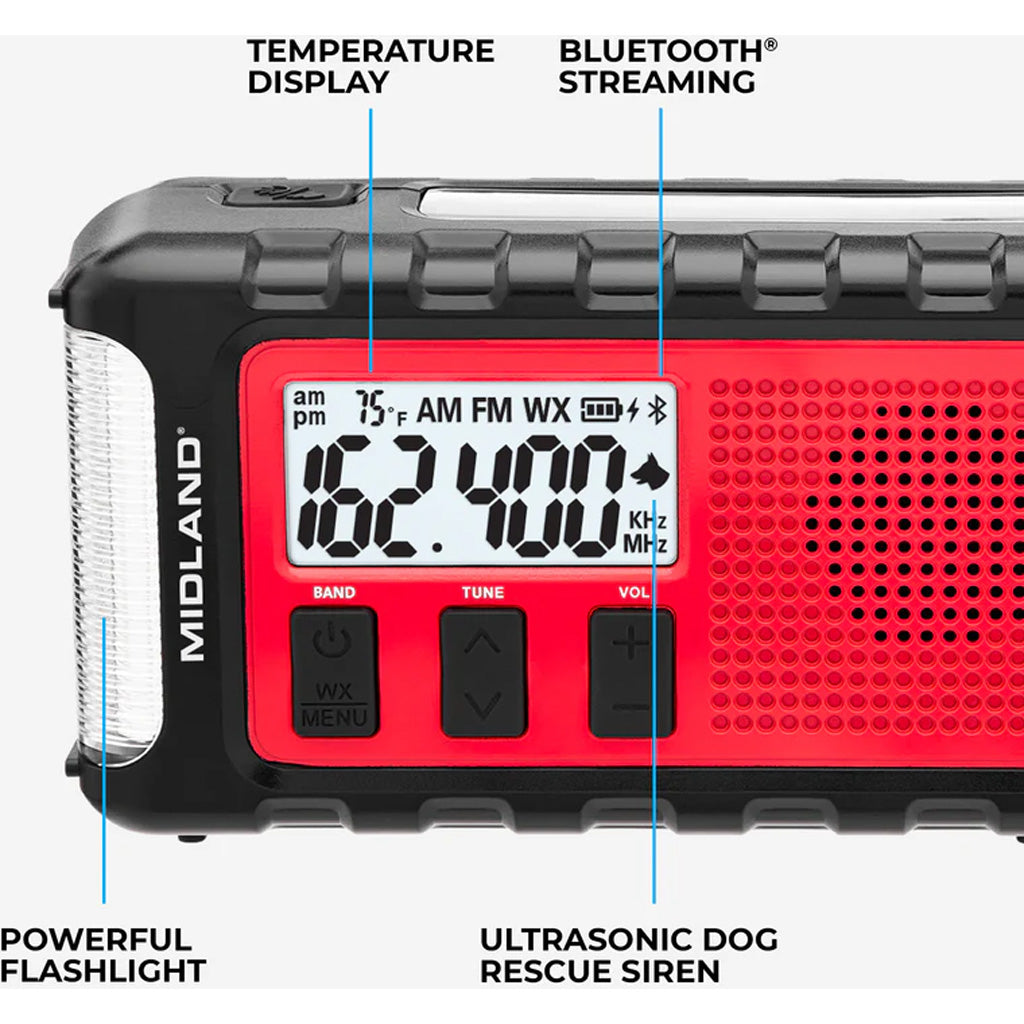 Midland ER310PRO Weather Alert Radio 10,000mAH battery w/Bluetooth & Temp